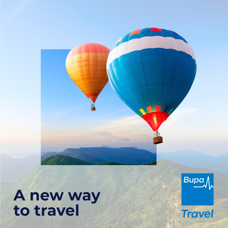 Poster globes over the mountain with the text: "a new way to travel".